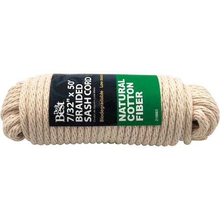 All-Source 7/32 In. x 50 Ft. White Solid Braided Cotton Sash Cord 218883